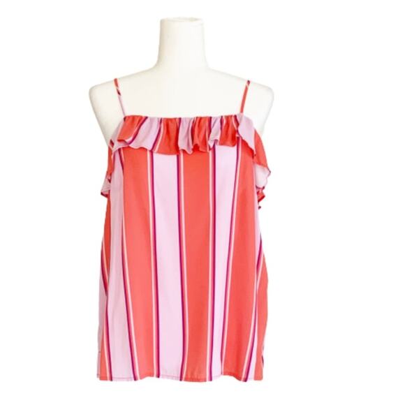 Old Navy Top Orange Purple Striped Ruffled Spaghetti Straps Crop Top Large NEW - Picture 12 of 12